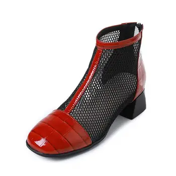 Женская обувь; Летние модные дышащие женские ботинки на высоком каблуке с дырочками; Большие размеры 32-43 Изображение 2