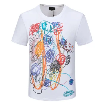 Брендовая мужская футболка с художественным принтом Граффити 2024, одежда для светского клуба, футболка Homme, Летняя футболка с круглым вырезом Для Изображение 2