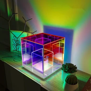 Декоративный волшебный куб Светодиодный Ночник Акриловый USB красочный настольный атмосферный настольный светильник для домашнего декора в подарок