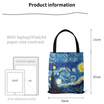 Новая картина маслом Ван Гога, сумка-тоут, ретро-арт, Модная холщовая сумка, Женская Портативная Эко-сумка для покупок, Высококачественная Складная Женская сумка Изображение 2