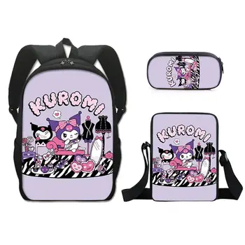 2023 Kuromi Рюкзак Kawaii Sanrio Японский Мультяшный Студенческий школьный Рюкзак, сумка для ручек, Детский подарок на День Рождения из трех частей
